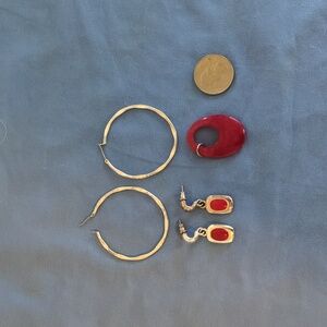 Silver Hoops, Red and Silver Post Earrings, Plus Pendant All For One Price